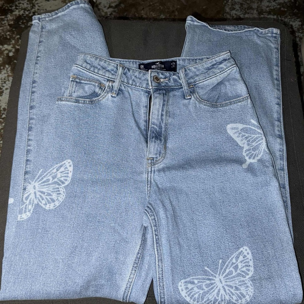 Hollister Light Blue Straight Leg Jeans with Butterfly Accents